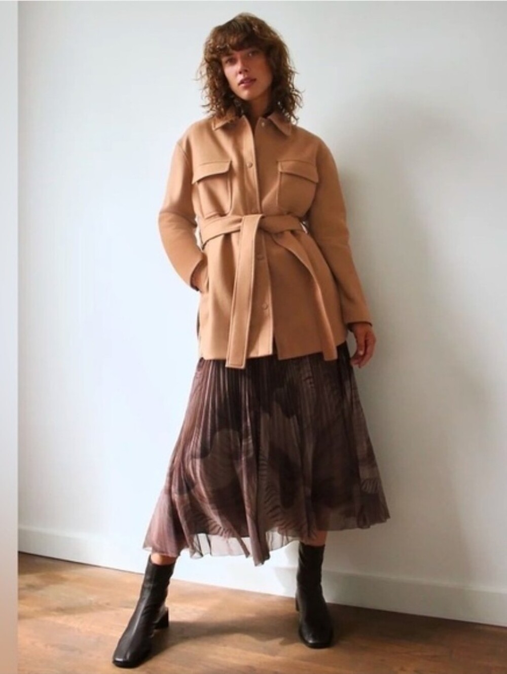 NWT Wilfred Aritzia Rialto Wool Blend Belted Shacket Jacket Burnt Cedar Medium M